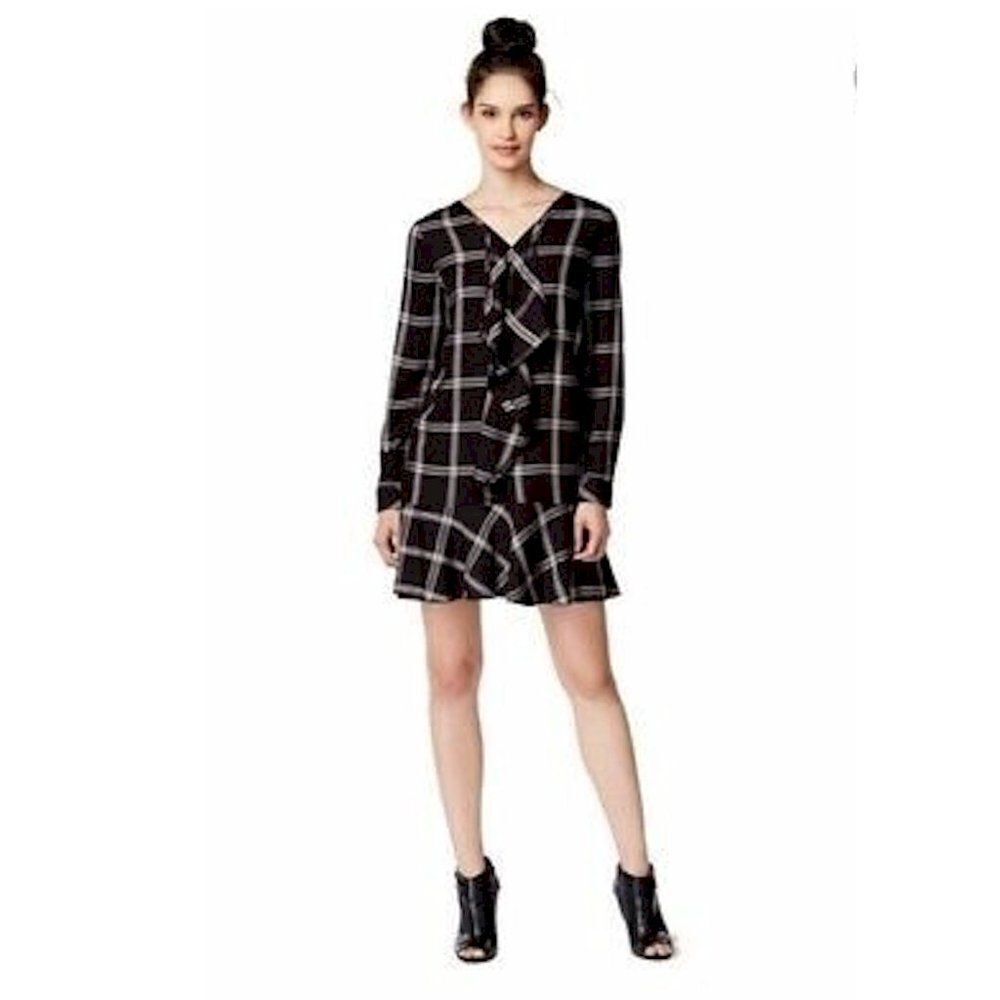🆕 Kensie Plaid Ruffle Dress Black White S